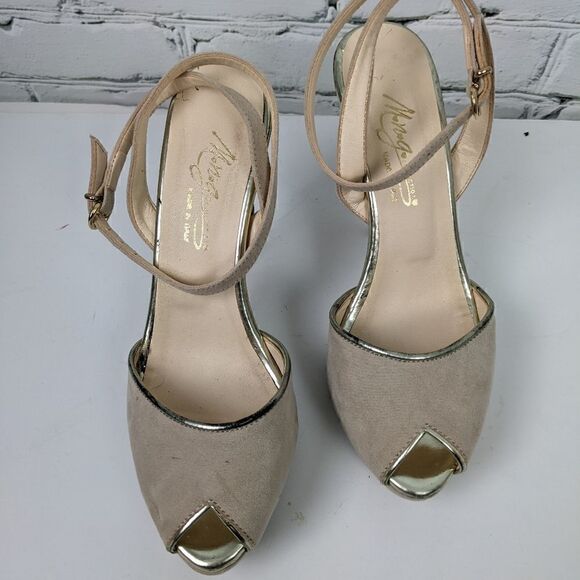 Light pink leather platform pumps, Italian suede heels size 7 - Picture 3 of 7